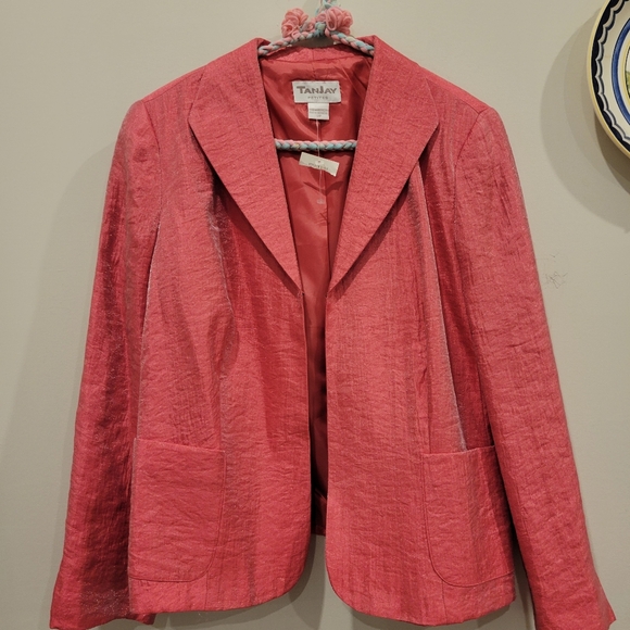 Tan Jay Petites Womans Lined Light Weight  Jacket In Pink Rayon 12p Nwot - Picture 6 of 6